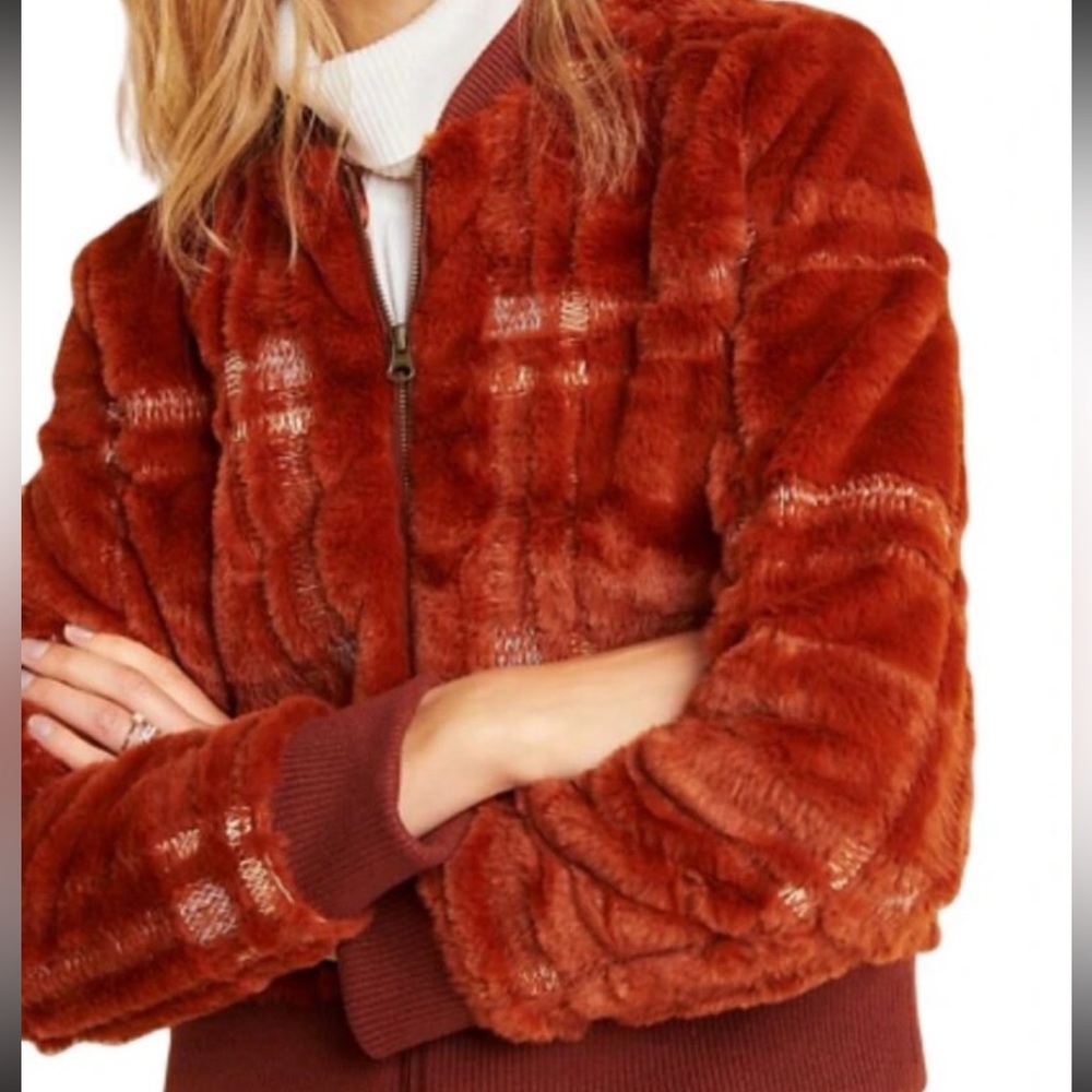 Anthropologie Women's Faux Fur Plaid Teddy Bomber